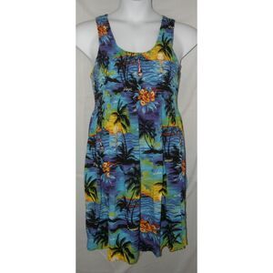 ALOHA HUT Tropical Hawaiian Floral Sz Large - Plus 2X Smocked Sleeveless Dress